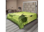 Abakuhaus Lenzuolo Con Corna Di Cervo, Uomo Cervo Rosso In Un Prato Con Alberi E Corvi Stampa Rurale Verde Campagna, Lenzuolo Morbido E Confortevole Per Un Letto Decorativo 1 Pezzo 244 Cm X 205 Cm, Verde