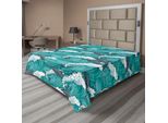 Abakuhaus Lenzuolo Con Motivi Marini, Oceano Ondulato Con Delfini E Surfisti, Stampa Artistica, Lenzuolo Morbido E Confortevole Per Un Letto Decorativo, 1 Pezzo, 244 Cm X 205 Cm, Grigio Antracite, Verde Acqua E Bianco.