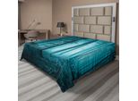 Abakuhaus Lenzuolo Mystiker, Magico Paesaggio Boschivo Scuro, Fantastica Stampa Artistica Monocromatica, Morbido E Confortevole Lenzuolo Superiore Per Un Letto Decorativo, 1 Pezzo, 275 Cm X 260 Cm, Verde Acqua