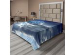 Abakuhaus Lenzuolo Paesaggio, Sole Che Splende Attraverso Enormi Nuvole Scure, Vista Panoramica, Immagine Artistica, Lenzuolo Morbido E Confortevole Per Un Letto Decorativo, 1 Pezzo, 244 Cm X 205 Cm, Grigio Blu