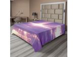 Abakuhaus Lenzuolo Da Letto Paesaggistico, Sunburst Cielo Nuvoloso Piovoso Romantico San Valentino Immagine, Morbido E Confortevole Lenzuolo Superiore Per Un Letto Decorativo 1 Pezzo 266 Cm X 260 Cm, Bianco Viola