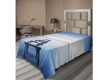 Abakuhaus Lenzuolo Paesaggio, Vecchio Molo Sul Lago Con Cielo, Orizzonte, Paesaggio Tranquillo, Natura, Immagine, Morbido E Confortevole Lenzuolo Superiore Per Un Letto Decorativo, 1 Pezzo, 190 Cm X 100 Cm, Marrone, Bianco, Blu