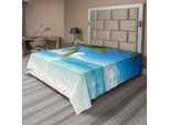 Abakuhaus Lenzuolo Ocean, Spiaggia Esotica, Palma, Cielo, Nuvole, Sabbia, Cielo Limpido, Paesaggio Isolano, Lenzuolo Morbido E Confortevole Per Un Letto Decorativo, 1 Pezzo, 244 Cm X 205 Cm, Verde, Bianco, Blu