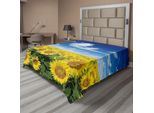 Abakuhaus Lenzuolo Con Motivo Girasoli, Campo Di Girasoli Fresco Sotto Un Cielo Limpido E Nuvoloso, Immagine Di Fattoria, Lenzuolo Morbido E Confortevole Per Un Letto Decorativo, 1 Pezzo, 266 Cm X 260 Cm, Verde, Blu, Giallo