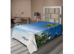 Abakuhaus Lenzuolo Ocean, Spiaggia Tropicale Con Palme Nell'oceano, Paradiso Estivo, Design Moderno, Lenzuolo Morbido E Confortevole Per Un Letto Decorativo, 1 Pezzo, 190 Cm X 100 Cm, Crema, Verde, Blu