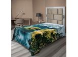 Abakuhaus Lenzuolo Paesaggistico, Lago Di Montagna Nel Nord Della Germania Con Acque Ghiacciate Nella Stagione Invernale, Morbido E Confortevole Lenzuolo Superiore Per Un Letto Decorativo 1 Pezzo 190 Cm X 100 Cm, Verde Bianco