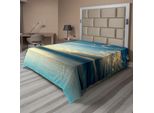 Abakuhaus Lenzuolo Ocean, Panorama Tramonto Riflesso Orizzonte Nuvole Scure Natura Immagine, Lenzuolo Morbido E Confortevole Per Un Letto Decorativo 1 Pezzo 260 Cm X 228 Cm, Blu Acquamarina Verde Acqua