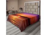 Abakuhaus Lenzuolo Da Letto Ocean, Romantico Tramonto Sulla Spiaggia, Riflessi Del Sole Sul Mare, Cielo Colorato, Morbido E Confortevole Lenzuolo Superiore Per Un Letto Decorativo, 1 Pezzo, 244 Cm X 205 Cm, Viola