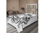Abakuhaus Lenzuolo Con Motivo Calamaro, Tema Marino Con Ancora E Polpo Dai Lunghi Tentacoli, Stile Schizzo, Creatura Marina, Lenzuolo Morbido E Confortevole Per Un Letto Decorativo, 1 Pezzo, 190 Cm X 100 Cm, Nero