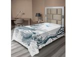 Abakuhaus Lenzuolo Paesaggio, Barca Su Fiume Tranquillo, Albero, Uccello, Ramo, Schizzi, Clipart, Acqua, Minimalista, Lenzuolo Morbido E Confortevole Per Un Letto Decorativo, 1 Pezzo, 260 Cm X 168 Cm, Bianco, Grigio, Blu