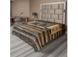 Abakuhaus Lenzuolo Con Persiane, Finestre Con Persiane Stampate Sulla Parete Della Casetta In Legno, Lenzuolo Morbido E Confortevole Per Un Letto Decorativo 1 Pezzo 266 Cm X 260 Cm, Beige E Marrone