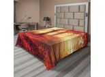 Abakuhaus Lenzuolo Da Letto, Raggi Di Sole Attraverso La Nebbiosa Foresta Autunnale, Vista Mattutina, Immagine Da Sogno, Lenzuolo Morbido E Confortevole Per Un Letto Decorativo, 1 Pezzo, 266 Cm X 260 Cm, Giallo Rosso