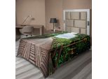 Abakuhaus Lenzuolo Paesaggio, Ponte Di Legno Esotico Albero Giungla Cielo Nuvole Viaggio Alberi Natura Motivo Fotografico, Lenzuolo Morbido E Confortevole Per Un Letto Decorativo 1 Pezzo 260 Cm X 168 Cm, Marrone Verde