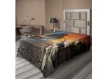 Abakuhaus Lenzuolo Paesaggistico, Ponte Urbano Moderno Di Notte, Tema Urbano Mistico, Lenzuolo Morbido E Confortevole Per Un Letto Decorativo, 1 Pezzo 260 Cm X 168 Cm, Arancione Grigio