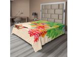 Abakuhaus Lenzuolo Colibrì, Immagine Dell'uccello Colibrì E Dei Fiori Esotico Albero In Fiore Con Effetto Acquerello, Morbido E Confortevole Lenzuolo Superiore Per Un Letto Decorativo 1 Pezzo 260 Cm X 228 Cm, Beige Verde Rosso