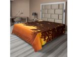 Abakuhaus Lenzuolo Con Albero, Albero Nel Campo All'alba In Un Paesaggio Colorato, Mattina Nebbiosa, Lenzuolo Morbido E Confortevole Per Un Letto Decorativo, 1 Pezzo, 275 Cm X 260 Cm, Arancione Marrone
