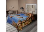 Abakuhaus Lenzuolo Naturale, Palme Nell'oceano, Skyline Esotico, Paradiso Estivo, Tema Luna Di Miele Alle Mauritius, Lenzuolo Morbido E Confortevole Per Un Letto Decorativo, 1 Pezzo, 190 Cm X 100 Cm, Marrone E Blu