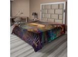 Abakuhaus Lenzuolo Magico, Doppia Esposizione Spazio Misto Terra Simbolico Eternità Dettagli Stampa Artistica, Lenzuolo Morbido E Confortevole Per Un Letto Decorativo 1 Pezzo 266 Cm X 260 Cm, Viola Tan