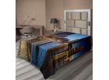 Abakuhaus Lenzuolo Americano, Skyline Di Boston Giorno E Notte, Panorama Urbano, Grattacieli, Riflessi, Metropoli, Lenzuolo Morbido E Confortevole Per Un Letto Decorativo, 1 Pezzo, 260 Cm X 168 Cm, Multicolore