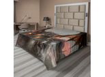 Abakuhaus Fantasy World Lenzuolo, Illustrazione Drago A Tre Teste Che Sputa Fuoco, Grande Mostro In Stile Gotico, Lenzuolo Morbido E Confortevole Per Un Letto Decorativo, 1 Pezzo, 266 Cm X 260 Cm, Marrone Grigio