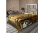 Abakuhaus Lenzuolo, Paesaggio Rurale In Una Nebbiosa Mattina Panoramica Nella Campagna, Tema Idilliaco, Morbido E Confortevole Lenzuolo Superiore Per Un Letto Decorativo, 1 Pezzo, 260 Cm X 168 Cm, Verde Giallo