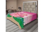 Abakuhaus Lenzuolo Magico, Castello Da Favola Con Principessa Magica E Elfo Nel Cielo - Regno Dei Sogni Immaginario, Lenzuolo Morbido E Confortevole Per Un Letto Decorativo 1 Pezzo 244 Cm X 205 Cm, Verde Rosa