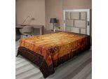 Abakuhaus Scialle Da Letto Con Mappa Dell'isola, Mappa Antica Datata Dai Colori Intensi Su Legno Hid Out Ufer Kunst Design, Morbido E Confortevole Scialle Da Letto Per Un Letto Decorativo 1 Pezzo 260 Cm X 168 Cm, Arancione Marrone