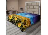 Abakuhaus Lenzuolo Con Motivo Girasoli, Foto Del Campo Di Girasoli Con Skyline, Immagine Estiva Della Natura, Lenzuolo Morbido E Confortevole Per Un Letto Decorativo, 1 Pezzo, 260 Cm X 228 Cm, Giallo E Blu