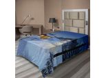 Abakuhaus Lenzuolo Natalizio, Decorazione Natalizia In Stile Rustico Con Pupazzo Di Neve Con Sciarpa E Cappello, Morbido E Confortevole Lenzuolo Superiore Per Un Letto Decorativo 1 Pezzo 190 Cm X 100 Cm, Blu E Bianco
