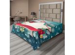 Abakuhaus Lenzuolo Natalizio, Babbo Natale, Stelle, Bandiere, Fiocchi Di Neve, Nastri E Bastoncini Di Zucchero, Tema Invernale, Lenzuolo Morbido E Confortevole Per Un Letto Decorativo, 1 Pezzo, 260 Cm X 228 Cm, Bianco E Rosso