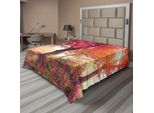 Abakuhaus Lenzuolo Da Letto Bosco, Magica Foresta Nebbiosa Alberi Autunnali Foto Romantica Idilliaca, Morbido E Confortevole Lenzuolo Superiore Per Un Letto Decorativo 1 Pezzo 266 Cm X 260 Cm, Rosso-Marrone