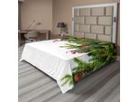 Abakuhaus Lenzuolo Natalizio, Rami Di Abete Sempreverde Con Pigne E Agrifoglio, Design Natalizio, Lenzuolo Morbido E Confortevole Per Un Letto Decorativo, 1 Pezzo, 266 Cm X 260 Cm, Verde Marrone