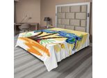 Abakuhaus Lenzuolo Con Palme, Palme Hawaiane, Falò, Gabbiani, Tramonto, Viaggio Esotico, Lenzuolo Morbido E Confortevole Per Un Letto Decorativo, 1 Pezzo, 244 Cm X 205 Cm, Arancione E Blu