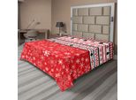 Abakuhaus Lenzuolo Natalizio, Classico Motivo Nostalgico Natalizio Con Forme Geometriche E Grafica A Fiocchi Di Neve, Morbido E Confortevole Lenzuolo Superiore Per Un Letto Decorativo 1 Pezzo 244 Cm X 205 Cm, Bianco Rosso