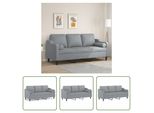 The Living Store Divano A 3 Posti Con Cuscini Decorativi In Tessuto Grigio Chiaro 180 Cm