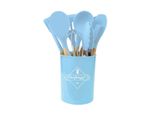Set Di Utensili Da Cucina Da 12 Pezzi Pentole In Silicone Con Manico In Legno Azzurro