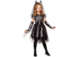 Costume Da Sposa Scheletro Tetro Per Ragazze Halloween Nero 8-10 Anni (140 Cm)
