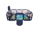 Selonis Playpen Grande Parco Giochi Con 400 Palline Playpen Per Bambini, Blu Scuro:Turchese/Blu/Giallo/Trasparente
