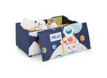 Costway Scatola Portagiochi Imbottita, Scatola Portaoggetti Per Bambini Con Coperchio Rimovibile, Versatile Banca Portagiochi Con Motivo Di Razzi E Pianeti, Per Soggiorno, Asilo Nido, Scuola Materna (Blu)