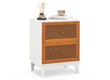 Costway Comodino In Rattan, Comodino Con 2 Cassetti E Gambe In Legno Massiccio, Comodino In Stile Boho 46X33X59,5 Cm
