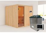 Sauna KARIBU Oulu, beige (naturbelassen), Saunaofen, externe Steuerung, (ohne Ofen), Saunen