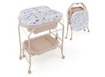 Fasciatoio Costway Con Vasca Da Bagno, Fasciatoio Portatile Con Copertura In Pvc, Vasca Da Bagno, Vano Portaoggetti, Fasciatoio Pieghevole Con 4 Ruote Universali Per Neonati E Bambini (Beige)