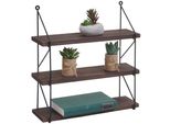 Scaffale A Muro HWC-K78, Scaffale Pensile Scaffale Galleggiante, 3 Ripiani Metallo Legno Massiccio Industriale 40X40X13Cm ~ Marrone Scuro