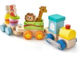 Costway Set Di Treni In Legno Da 3 Pezzi, Treno In Legno Per Bambini Impilabile Con Blocchi Da Costruzione E Figure Di Animali Colorati, Locomotiva Educativa Per Bambini E Bambine Dai 3 Anni In Su