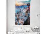 Abakuhaus Arazzo E Copriletto Paesaggistico, Case Tradizionali In Morbido Tessuto Microfibra Lavabile Senza Scolorimento, Stampa Digitale, 140 X 230 Cm, Multicolore