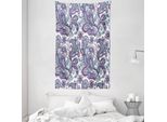 Abakuhaus Arazzo E Copriletto Paisley, Bohemic Blumenland In Morbido Tessuto Microfibra Lavabile Senza Scolorimento Stampa Digitale, 140 X 230 Cm, Bianco Viola Blu