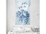 Abakuhaus Arazzo E Copriletto Costiero, Seagull Berg Sketch In Morbido Tessuto Microfibra Lavabile Senza Scolorimento Stampa Digitale, 140 X 230 Cm, Blu Bianco Navy