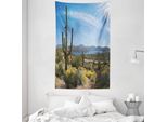 Abakuhaus Arazzo Naturale E Copriletto, Cactus Sulla Valle In Morbido Tessuto Microfibra Lavabile Senza Scolorimento Stampa Digitale, 140 X 230 Cm, Blu Verde