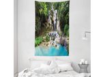 Abakuhaus Arazzo E Copriletto Waterfall, Laos Vietnamesisch See In Morbido Tessuto Microfibra Lavabile Senza Scolorimento Stampa Digitale, 140 X 230 Cm, Blu E Verde