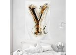Abakuhaus Lettera Y Arazzo E Copriletto, Grunge Bruciato Morbido Tessuto In Microfibra Lavabile Senza Scolorimento Stampa Digitale, 140 X 230 Cm, Tan Nero Arancione